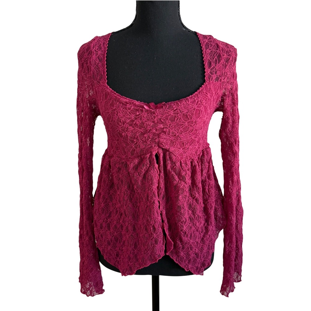 FRENCH TWIST Womens Y2K Lace Babydoll Top Size M Red Fairy Grunge Vamp